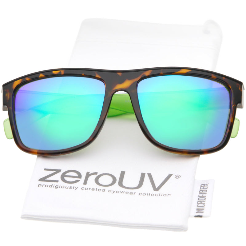 zeroUV Radical Retro Skater Horned Rim Flash Mirrored Sunglasses C787 Sunglasses White Smoke Black Yellow Yellow,Black Red Red Mirror,Black Grey Blue Mirror,Tortoise Green Green Mirror