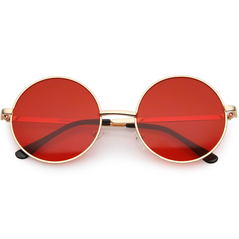 zeroUV Retro Hippie Round Color Tone Metal Sunglasses 9892 Sunglasses White Smoke Gold / Red