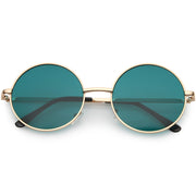 zeroUV Retro Hippie Round Color Tone Metal Sunglasses 9892 Sunglasses White Smoke Gold / Green