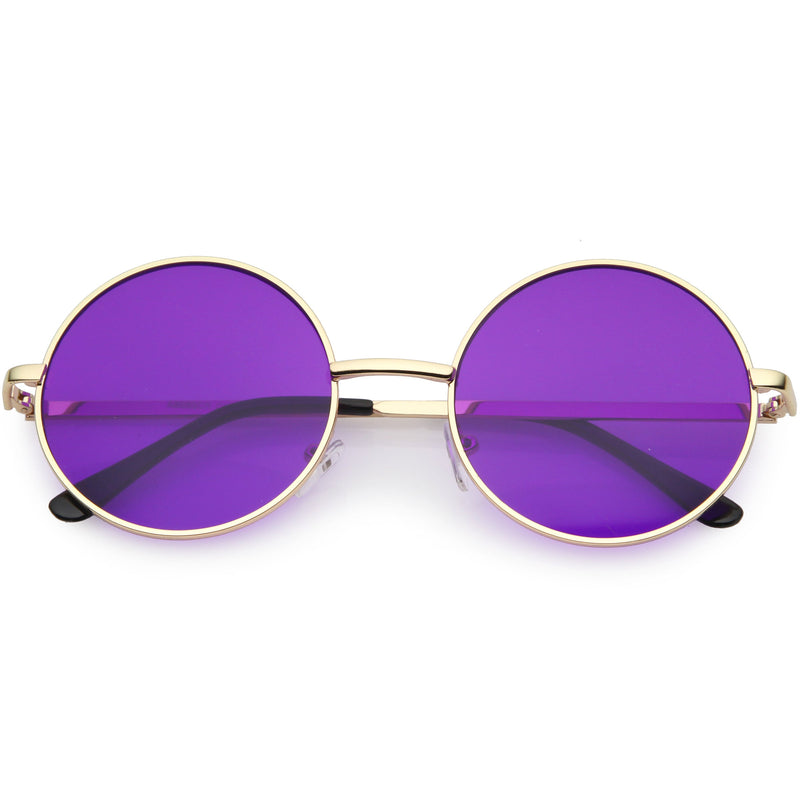 zeroUV Retro Hippie Round Color Tone Metal Sunglasses 9892 Sunglasses White Smoke Gold / Purple