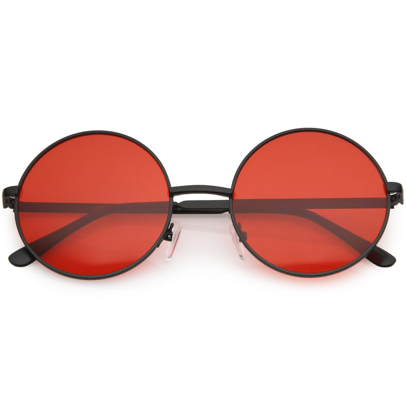 zeroUV Retro Hippie Round Color Tone Metal Sunglasses 9892 Sunglasses White Smoke Black / Red