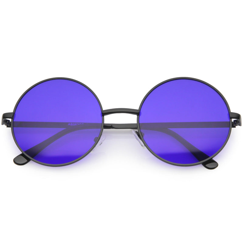 zeroUV Retro Hippie Round Color Tone Metal Sunglasses 9892 Sunglasses White Smoke Black / Blue