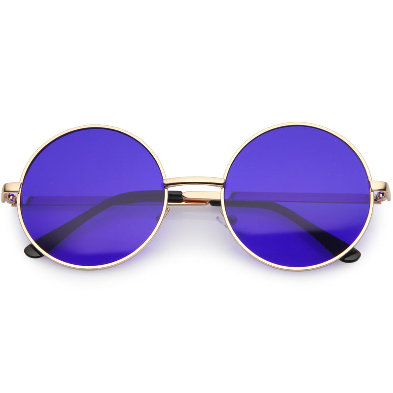 zeroUV Retro Hippie Round Color Tone Metal Sunglasses 9892 Sunglasses White Smoke Gold / Blue