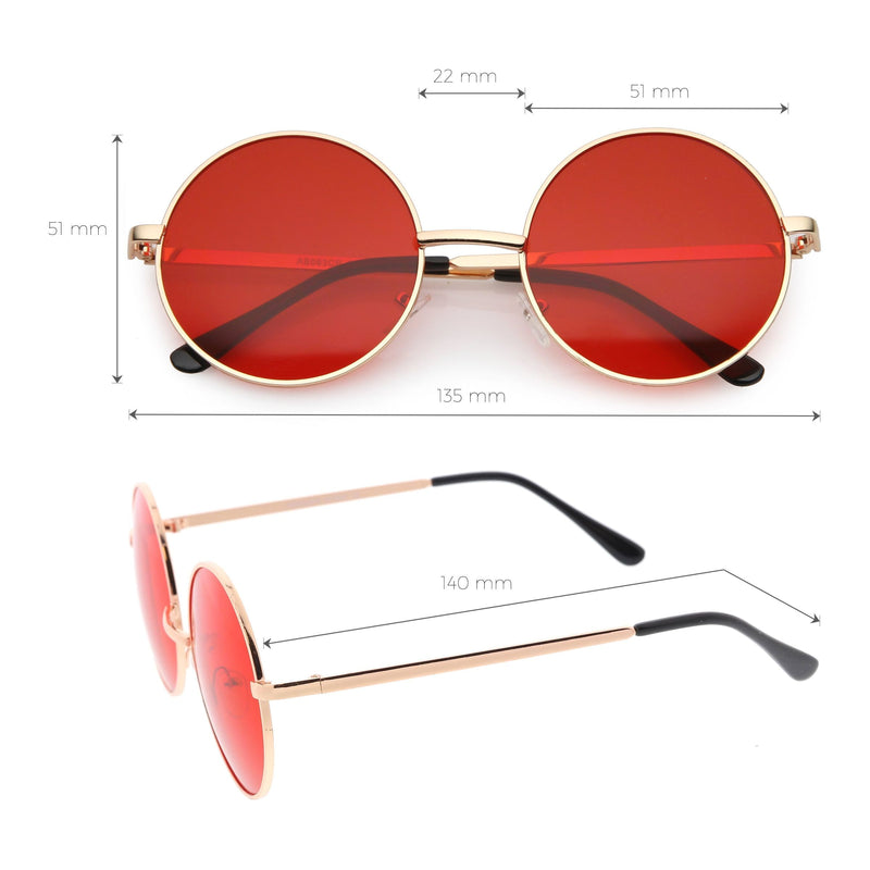 zeroUV Retro Hippie Round Color Tone Metal Sunglasses 9892 Sunglasses White Smoke Gold / Red,Gold / Green,Gold / Purple,Gold / Blue,Gold / Pink,Mixed Promo Box,Black / Red,Black / Blue