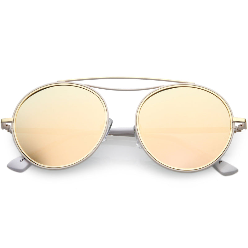 zeroUV Retro Polarized Round Metal Aviator Mirrored Lens Sunglasses C821 Sunglasses White Smoke Gold Peach Mirror,Pink Pink Mirror,Gold Gold Mirror,Black Smoke,Silver Silver Mirror,Silver Blue Mirror