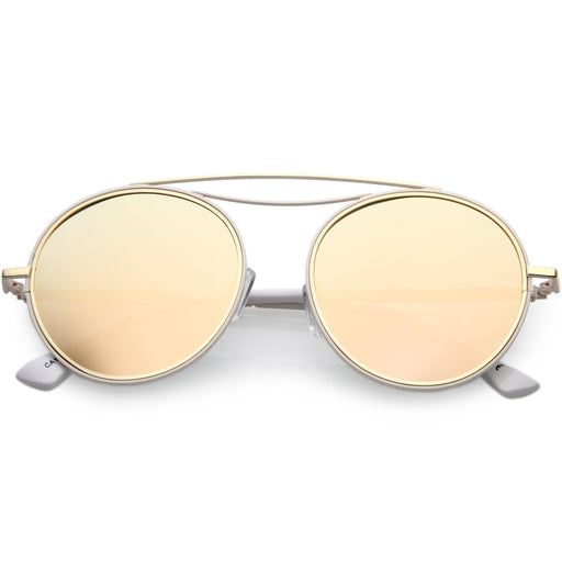 zeroUV Retro Polarized Round Metal Aviator Mirrored Lens Sunglasses C821 Sunglasses White Smoke Gold Peach Mirror,Pink Pink Mirror,Gold Gold Mirror,Black Smoke,Silver Silver Mirror,Silver Blue Mirror