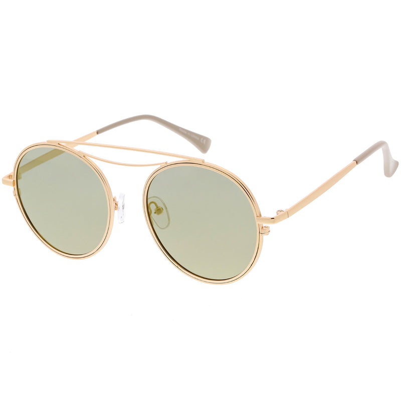 zeroUV Retro Polarized Round Metal Aviator Mirrored Lens Sunglasses C821 Sunglasses White Smoke Gold Peach Mirror,Pink Pink Mirror,Gold Gold Mirror,Black Smoke,Silver Silver Mirror,Silver Blue Mirror