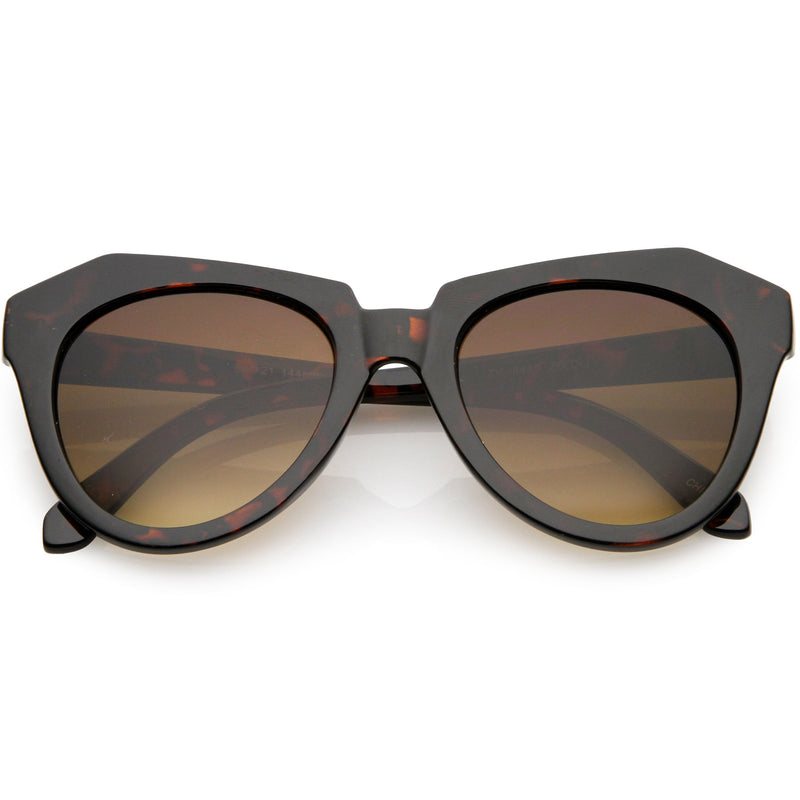 zeroUV Women's Oversize Geometric Round Cat Eye Sunglasses C938 Sunglasses White Smoke Dark Tortoise Brown Gradient