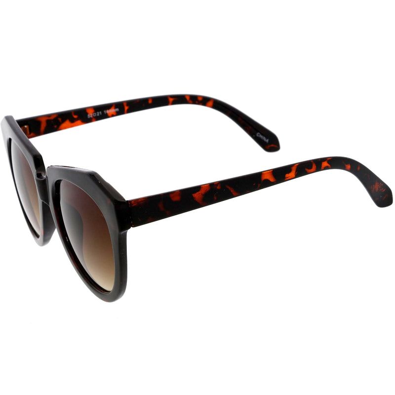 zeroUV Women's Oversize Geometric Round Cat Eye Sunglasses C938 Sunglasses White Smoke Dark Tortoise Brown Gradient,Shiny Black Lavender,Yellow Tortoise Brown,Frost White Brown Gradient,Shiny Black Smoke