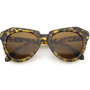 zeroUV Women's Oversize Geometric Round Cat Eye Sunglasses C938 Sunglasses White Smoke Yellow Tortoise Brown