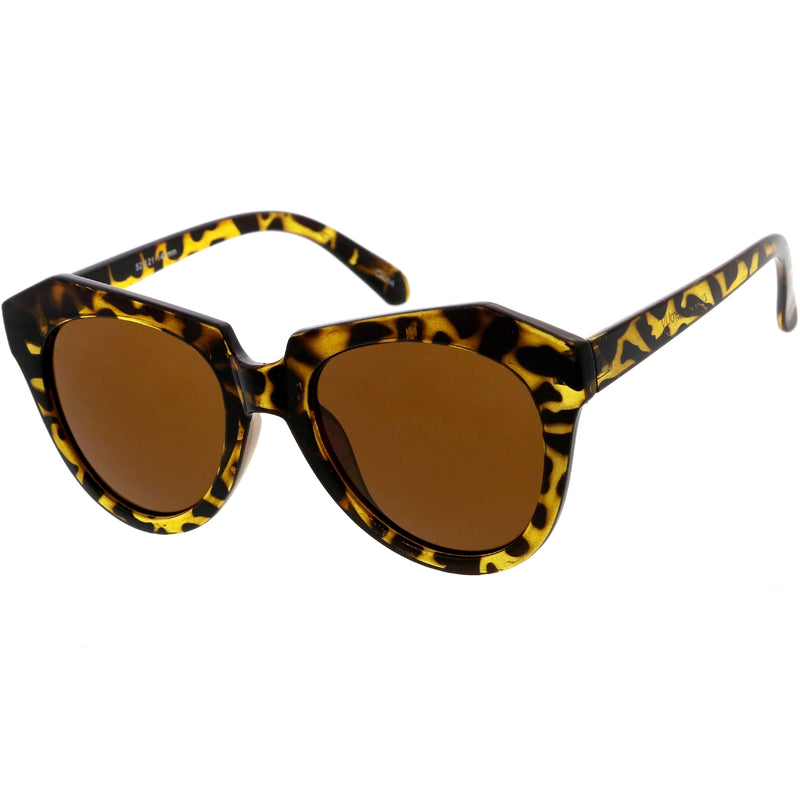 zeroUV Women's Oversize Geometric Round Cat Eye Sunglasses C938 Sunglasses White Smoke Dark Tortoise Brown Gradient,Shiny Black Lavender,Yellow Tortoise Brown,Frost White Brown Gradient,Shiny Black Smoke