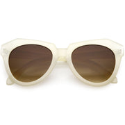zeroUV Women's Oversize Geometric Round Cat Eye Sunglasses C938 Sunglasses White Smoke Frost White Brown Gradient
