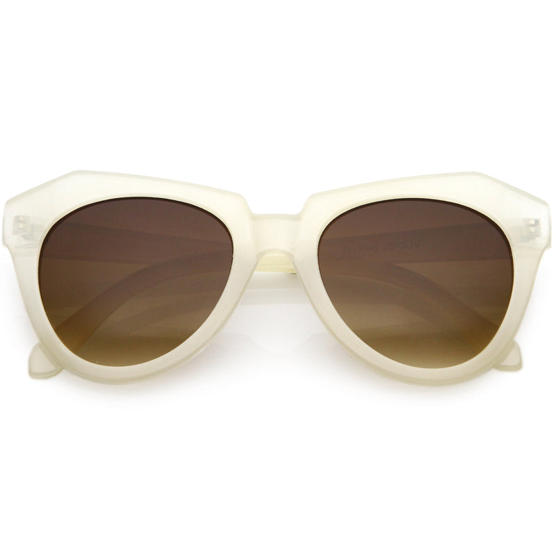 zeroUV Women's Oversize Geometric Round Cat Eye Sunglasses C938 Sunglasses White Smoke Frost White Brown Gradient