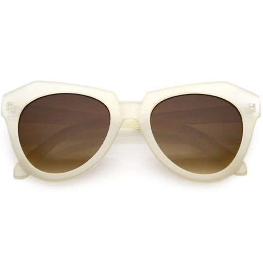zeroUV Women's Oversize Geometric Round Cat Eye Sunglasses C938 Sunglasses White Smoke Frost White Brown Gradient