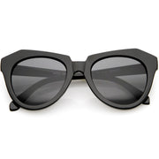 zeroUV Women's Oversize Geometric Round Cat Eye Sunglasses C938 Sunglasses White Smoke Shiny Black Smoke