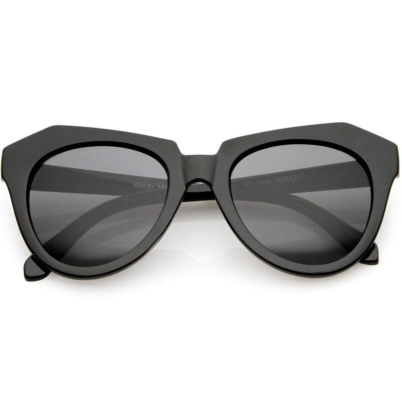 zeroUV Women's Oversize Geometric Round Cat Eye Sunglasses C938 Sunglasses White Smoke Shiny Black Smoke