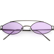 zeroUV Retro Modern Small Metal Oval Crossbar Color Tone Lens Sunglasses C944 Sunglasses White Smoke Black Purple