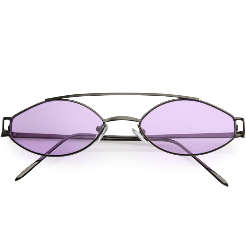 zeroUV Retro Modern Small Metal Oval Crossbar Color Tone Lens Sunglasses C944 Sunglasses White Smoke Black Purple