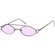zeroUV Retro Modern Small Metal Oval Crossbar Color Tone Lens Sunglasses C944 Sunglasses White Smoke Black Purple,Silver Blue,Gold Pink,Gold Red,Gold Yellow