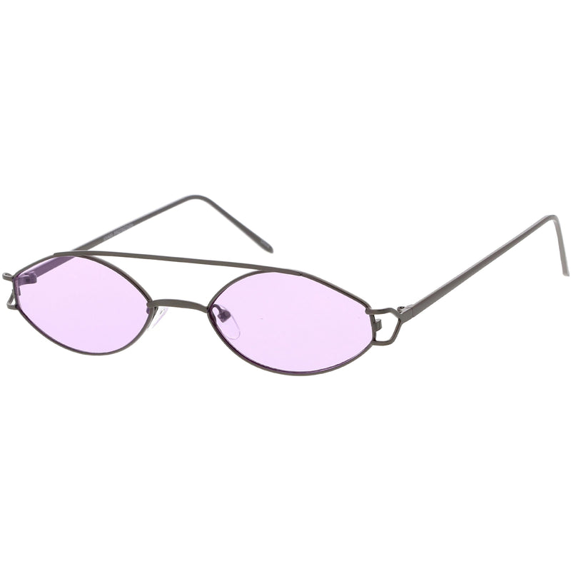 zeroUV Retro Modern Small Metal Oval Crossbar Color Tone Lens Sunglasses C944 Sunglasses White Smoke Black Purple,Silver Blue,Gold Pink,Gold Red,Gold Yellow