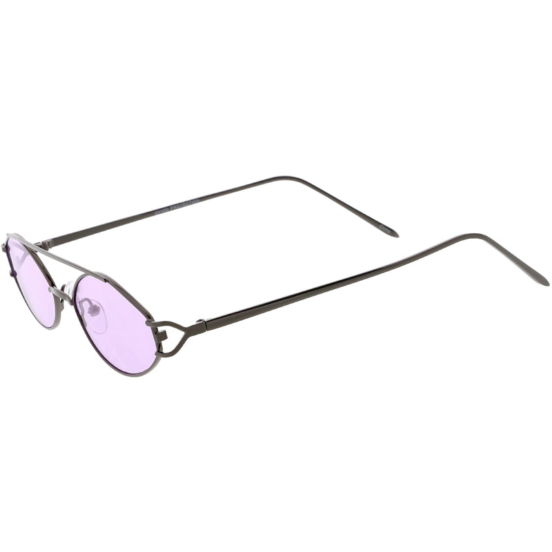 zeroUV Retro Modern Small Metal Oval Crossbar Color Tone Lens Sunglasses C944 Sunglasses White Smoke Black Purple,Silver Blue,Gold Pink,Gold Red,Gold Yellow