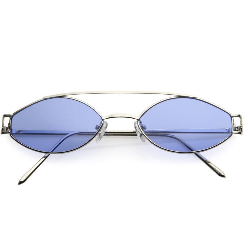 zeroUV Retro Modern Small Metal Oval Crossbar Color Tone Lens Sunglasses C944 Sunglasses White Smoke Silver Blue