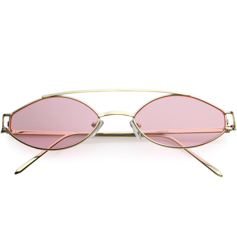 zeroUV Retro Modern Small Metal Oval Crossbar Color Tone Lens Sunglasses C944 Sunglasses White Smoke Gold Pink