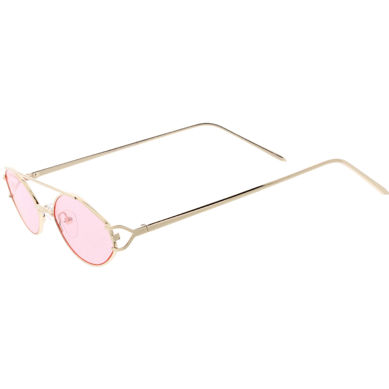zeroUV Retro Modern Small Metal Oval Crossbar Color Tone Lens Sunglasses C944 Sunglasses White Smoke Black Purple,Silver Blue,Gold Pink,Gold Red,Gold Yellow