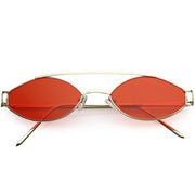 zeroUV Retro Modern Small Metal Oval Crossbar Color Tone Lens Sunglasses C944 Sunglasses White Smoke Gold Red