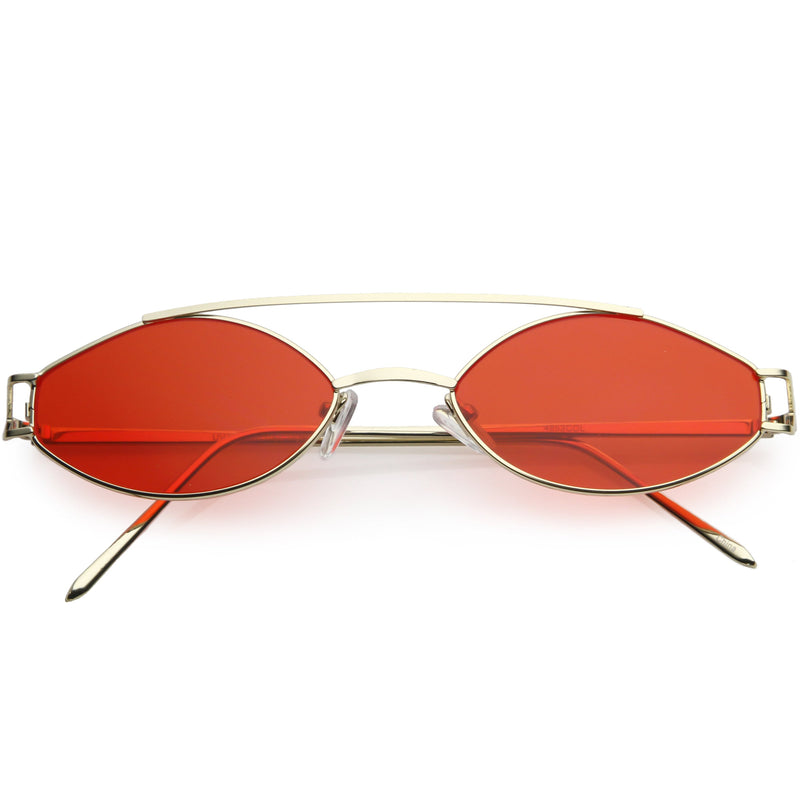 zeroUV Retro Modern Small Metal Oval Crossbar Color Tone Lens Sunglasses C944 Sunglasses White Smoke Gold Red
