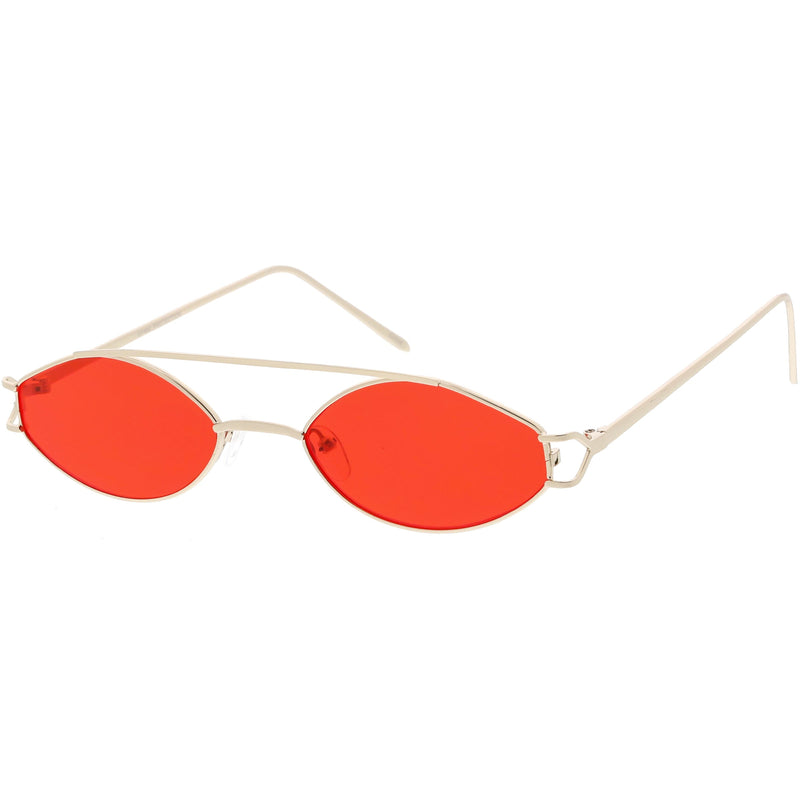 zeroUV Retro Modern Small Metal Oval Crossbar Color Tone Lens Sunglasses C944 Sunglasses White Smoke Black Purple,Silver Blue,Gold Pink,Gold Red,Gold Yellow