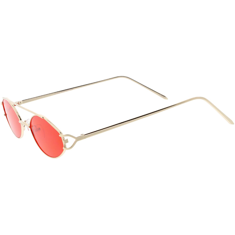 zeroUV Retro Modern Small Metal Oval Crossbar Color Tone Lens Sunglasses C944 Sunglasses White Smoke Black Purple,Silver Blue,Gold Pink,Gold Red,Gold Yellow