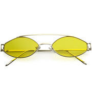 zeroUV Retro Modern Small Metal Oval Crossbar Color Tone Lens Sunglasses C944 Sunglasses White Smoke Gold Yellow