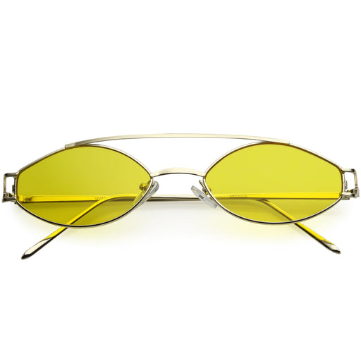 zeroUV Retro Modern Small Metal Oval Crossbar Color Tone Lens Sunglasses C944 Sunglasses White Smoke Gold Yellow