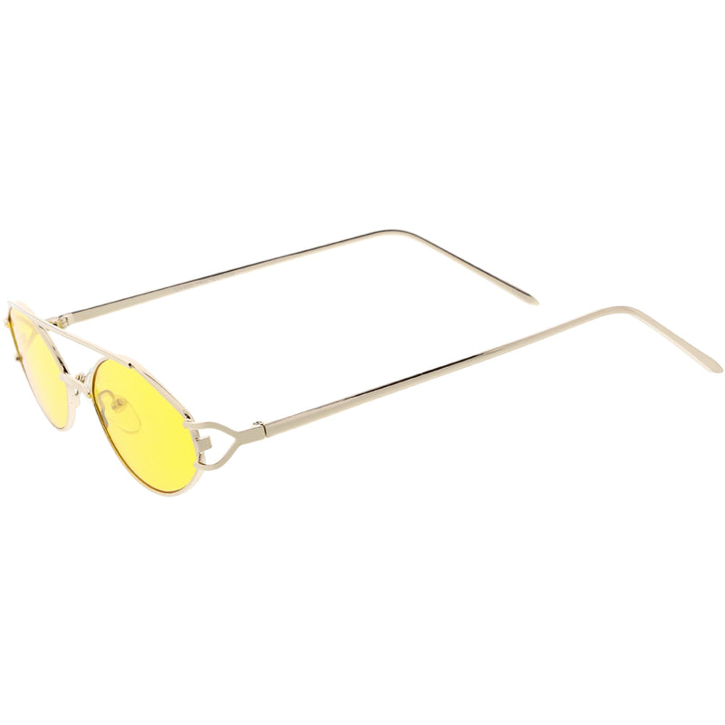 zeroUV Retro Modern Small Metal Oval Crossbar Color Tone Lens Sunglasses C944 Sunglasses White Smoke Black Purple,Silver Blue,Gold Pink,Gold Red,Gold Yellow