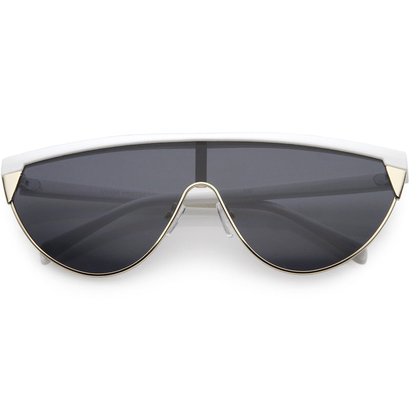 zeroUV Retro Futuristic Flat Top Mono Shield Blade Sunglasses C953 Sunglasses White Smoke White Gold Smoke