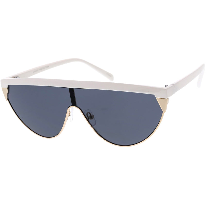 zeroUV Retro Futuristic Flat Top Mono Shield Blade Sunglasses C953 Sunglasses White Smoke White Gold Smoke,Black Gold Smoke,Tortoise Gold Smoke,Black Gunmetal Orange Mirror