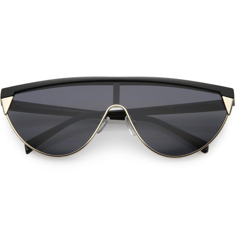zeroUV Retro Futuristic Flat Top Mono Shield Blade Sunglasses C953 Sunglasses Dark Slate Gray Black Gold Smoke