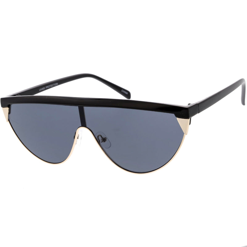 zeroUV Retro Futuristic Flat Top Mono Shield Blade Sunglasses C953 Sunglasses White Smoke White Gold Smoke,Black Gold Smoke,Tortoise Gold Smoke,Black Gunmetal Orange Mirror