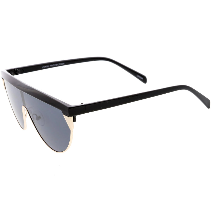zeroUV Retro Futuristic Flat Top Mono Shield Blade Sunglasses C953 Sunglasses White Smoke White Gold Smoke,Black Gold Smoke,Tortoise Gold Smoke,Black Gunmetal Orange Mirror