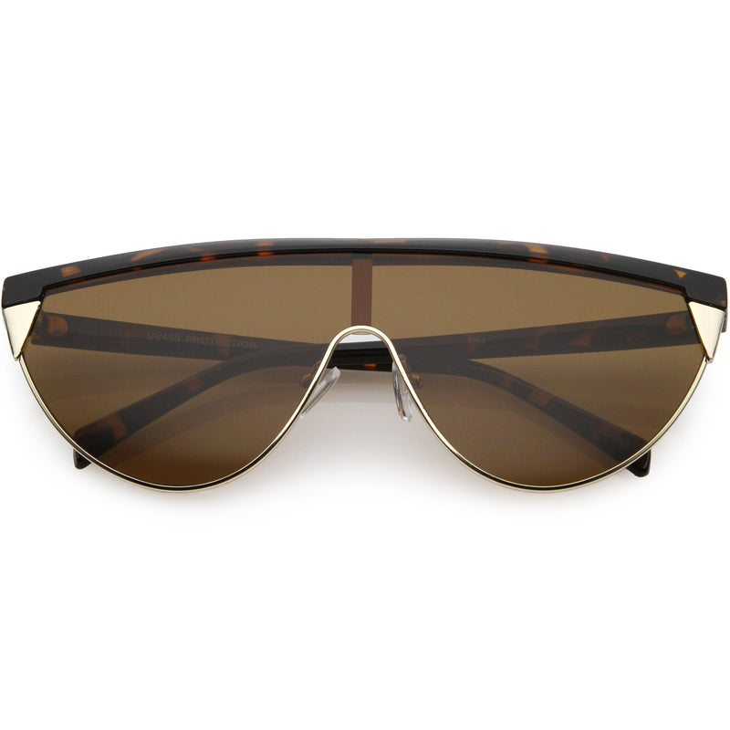 zeroUV Retro Futuristic Flat Top Mono Shield Blade Sunglasses C953 Sunglasses White Smoke Tortoise Gold Smoke