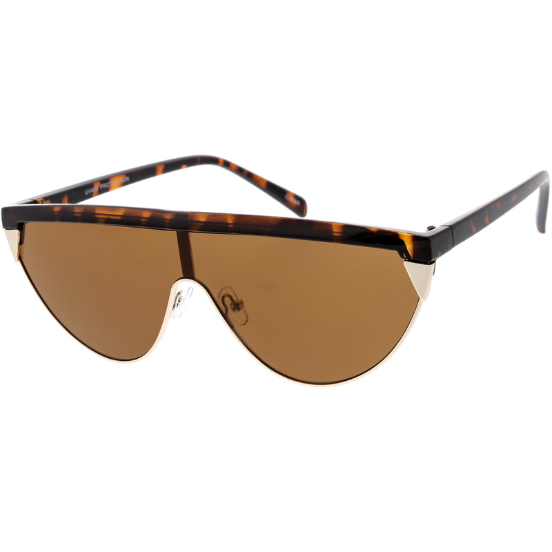zeroUV Retro Futuristic Flat Top Mono Shield Blade Sunglasses C953 Sunglasses White Smoke White Gold Smoke,Black Gold Smoke,Tortoise Gold Smoke,Black Gunmetal Orange Mirror