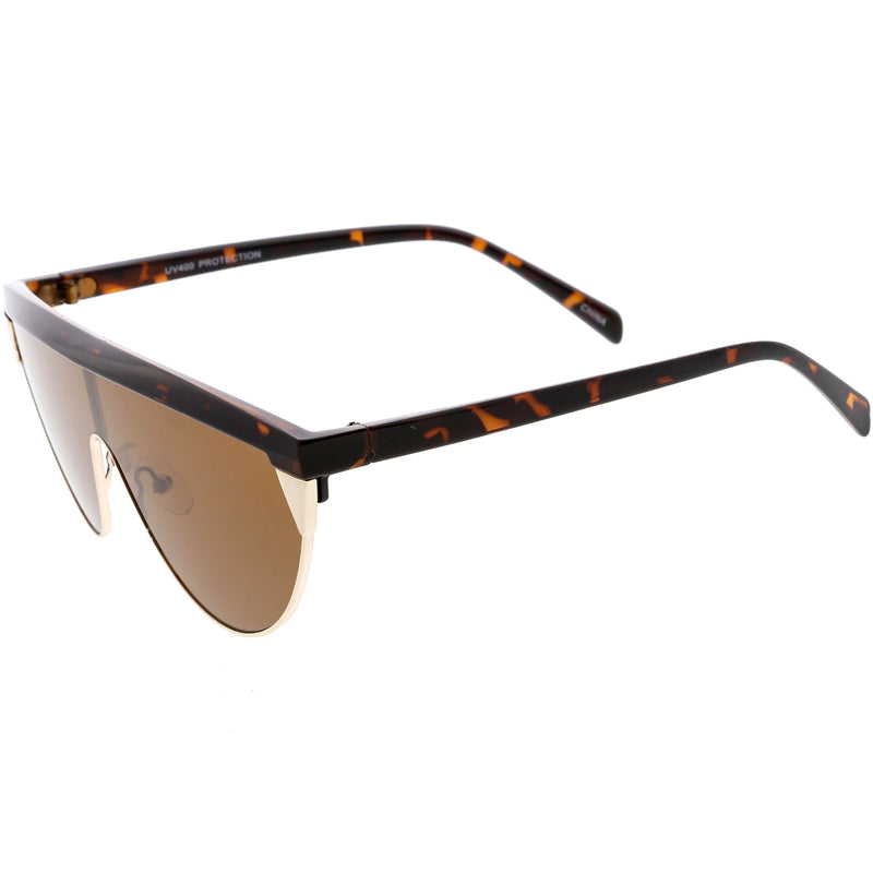 zeroUV Retro Futuristic Flat Top Mono Shield Blade Sunglasses C953 Sunglasses White Smoke White Gold Smoke,Black Gold Smoke,Tortoise Gold Smoke,Black Gunmetal Orange Mirror