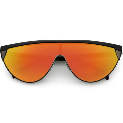 zeroUV Retro Futuristic Flat Top Mono Shield Blade Sunglasses C953 Sunglasses White Smoke White Gold Smoke,Black Gold Smoke,Tortoise Gold Smoke,Black Gunmetal Orange Mirror