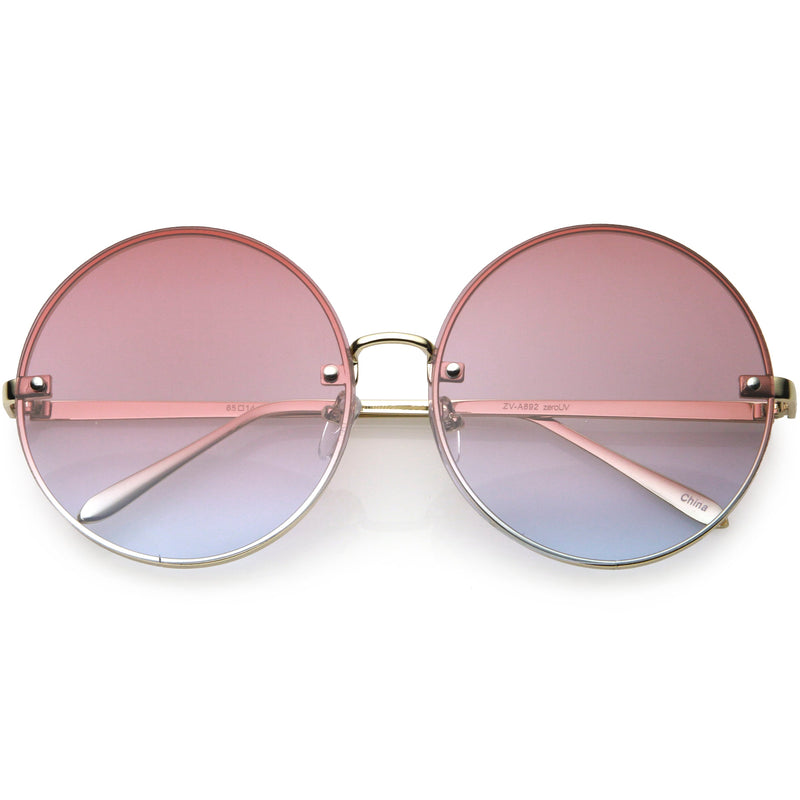 zeroUV Women's Oversize Round Rimless Color Two Tone Sunglasses C985 Sunglasses White Smoke Gold Pink Blue Fade