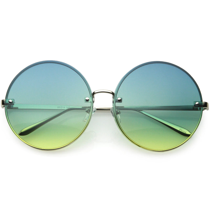 zeroUV Women's Oversize Round Rimless Color Two Tone Sunglasses C985 Sunglasses White Smoke Silver Blue Yellow Fade