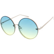 zeroUV Women's Oversize Round Rimless Color Two Tone Sunglasses C985 Sunglasses White Smoke Gold Pink Blue Fade,Black Brown Fade,Silver Blue Yellow Fade,Silver Purple Pink Fade,Gold Orange Yellow Fade