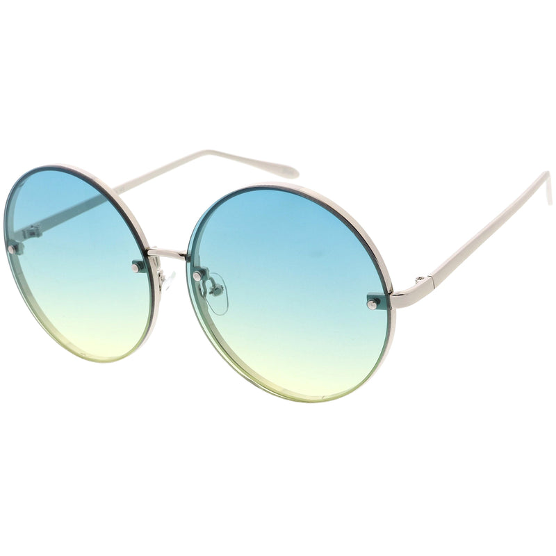 zeroUV Women's Oversize Round Rimless Color Two Tone Sunglasses C985 Sunglasses White Smoke Gold Pink Blue Fade,Black Brown Fade,Silver Blue Yellow Fade,Silver Purple Pink Fade,Gold Orange Yellow Fade
