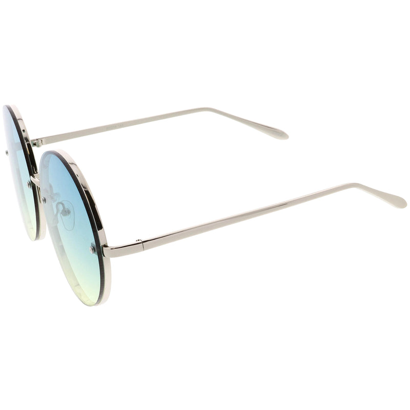 zeroUV Women's Oversize Round Rimless Color Two Tone Sunglasses C985 Sunglasses White Smoke Gold Pink Blue Fade,Black Brown Fade,Silver Blue Yellow Fade,Silver Purple Pink Fade,Gold Orange Yellow Fade