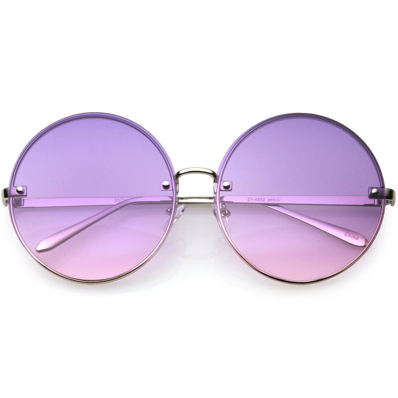 zeroUV Women's Oversize Round Rimless Color Two Tone Sunglasses C985 Sunglasses White Smoke Silver Purple Pink Fade